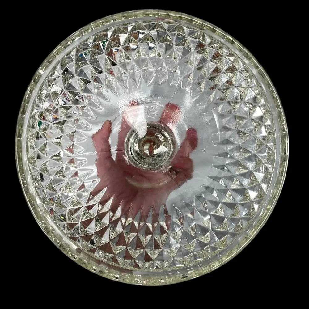 Indiana Glass Clear Diamond Point Candy Compote Pedestal Bowl Footed Dish Vtg